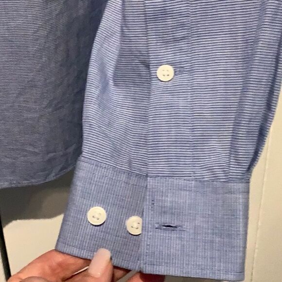 MICHAEL KORS PINSTRIPE BUTTON DOWN LONG SLEEVE‎ SHIRT SIZE 16.5 (LARGE) - Picture 6 of 8